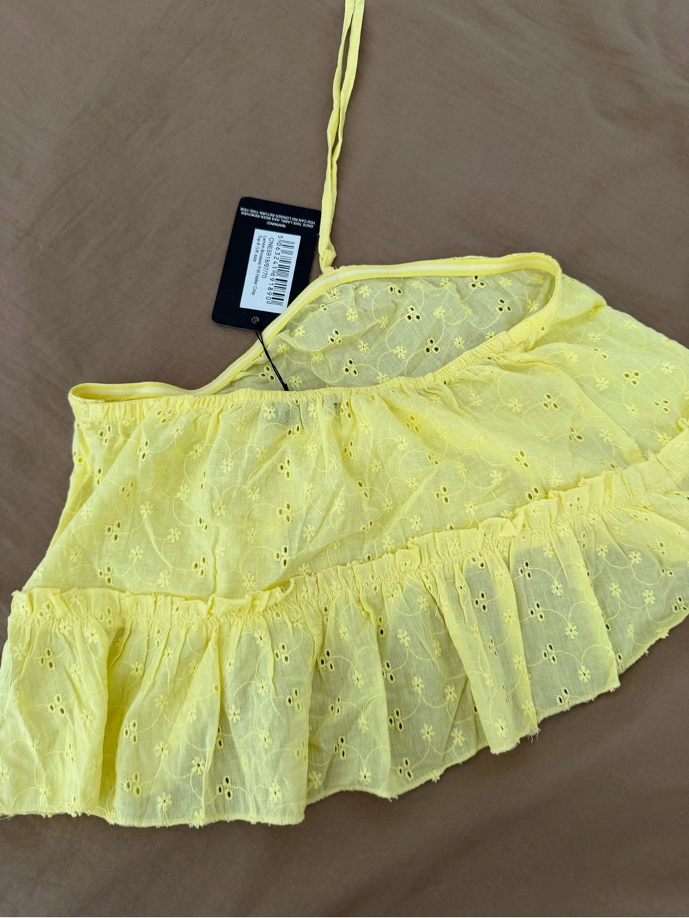 PrettyLittleThing Lemon Yellow Eyelet Crop Top with Adjustable Straps